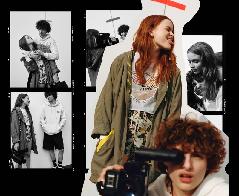 Sadie Sink and Finn Wolfhard model fashions from their Pull & Bear collaboration.