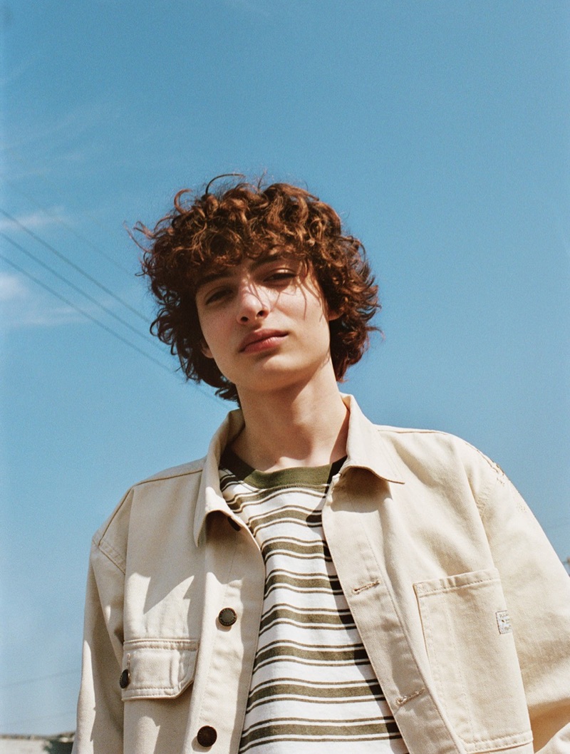 Heading outdoors, Finn Wolfhard sports a casual look from his Pull & Bear collaboration.