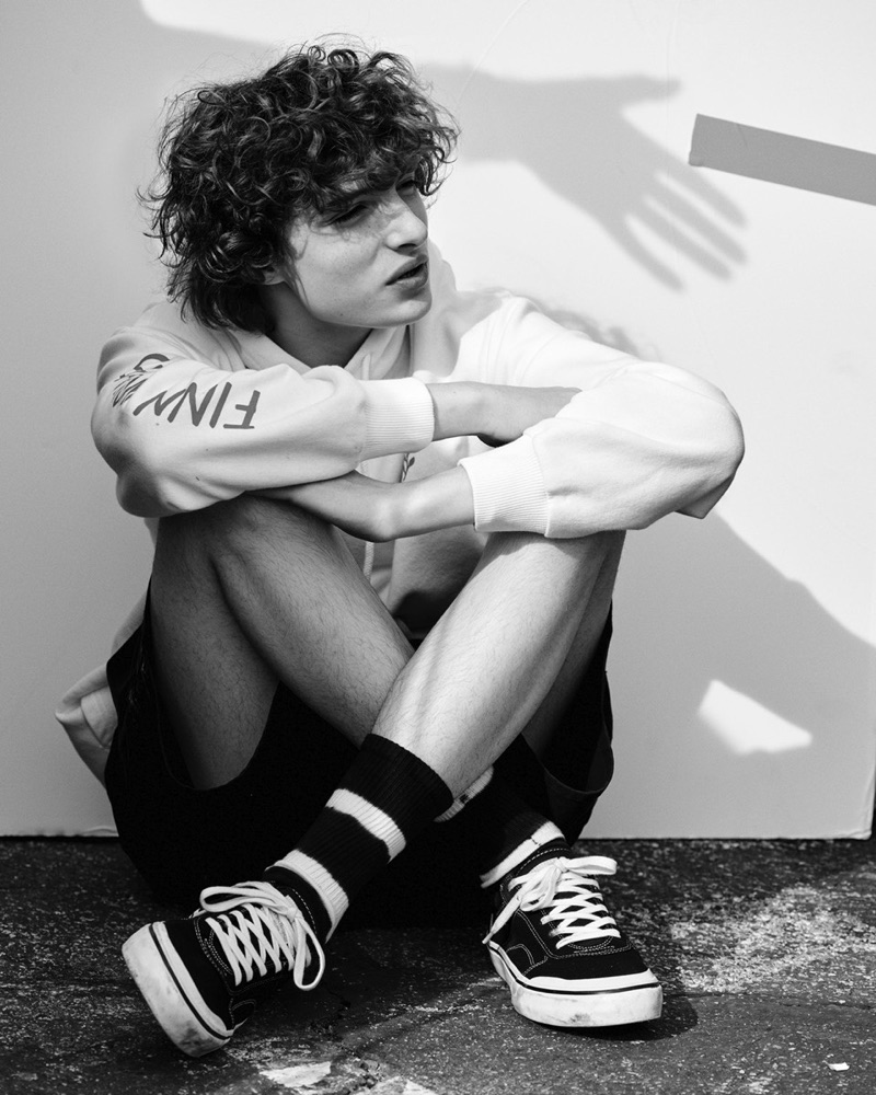 Stranger Things star Finn Wolfhard sports fashions from his Pull & Bear collaboration.