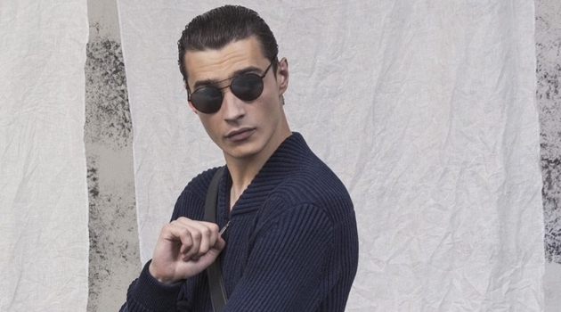 Adrien Sahores, Mark Cox + More Star in Giorgio Armani Spring '19 Catalog Adrien Sahores is chic in a navy outfit by Giorgio Armani.
