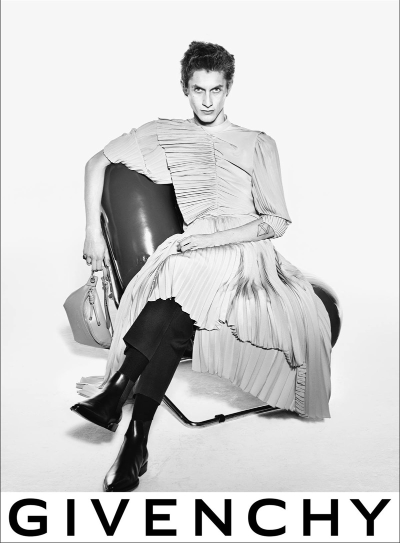 Embracing an androgynous appeal, Henry Kitcher appears in Givenchy's spring-summer 2019 campaign.