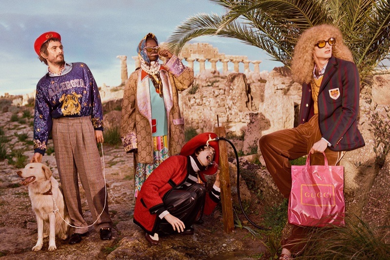 Glen Luchford photographs a cast that includes models Dwight Hoogendijk and William Valente for Gucci's pre-fall 2019 campaign.