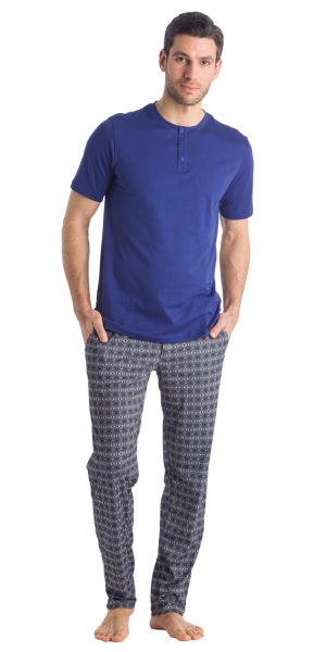 HANRO Night & Day Short Sleeve Henley Shirt - Brilliant Blue S - 75318 HANRO (75318) Night & Day Short Sleeve Henley Shirt - Brilliant Blue S