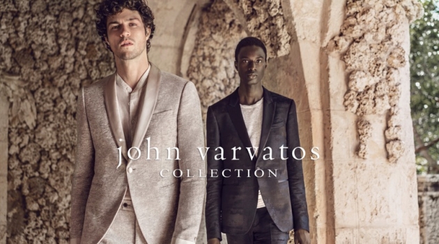 Models Miles McMillan and Aly Ndiaye don tailoring from John Varvatos.