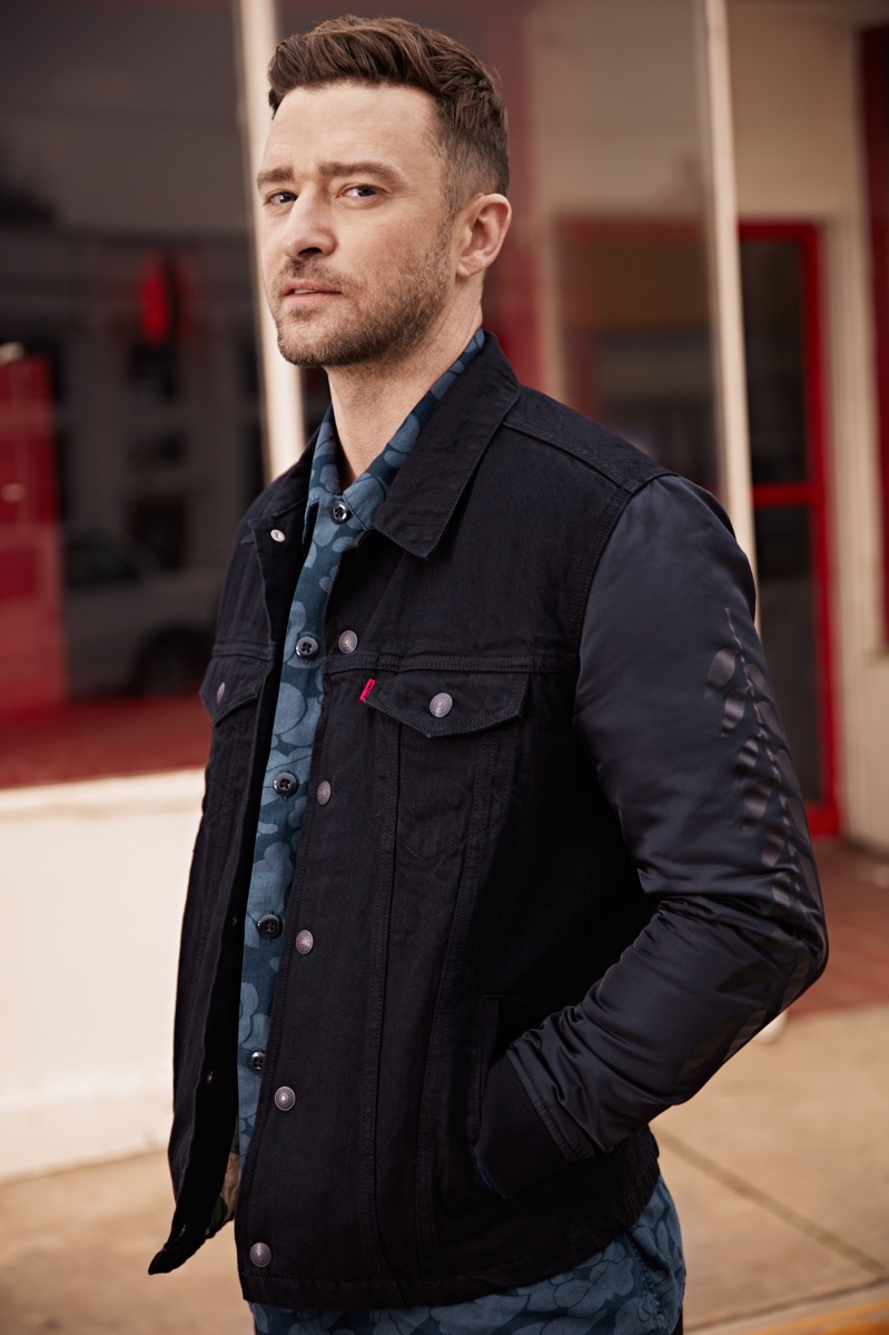Singer Justin Timberlake wears a hybrid trucker jacket and military shirt from his Fresh Leaves Levi's collaboration. » Justin Timberlake Reunites with Levi's for 2nd Fresh Leaves Collection Singer Justin Timberlake wears a hybrid trucker jacket and military shirt from his Fresh Leaves Levi's collaboration.