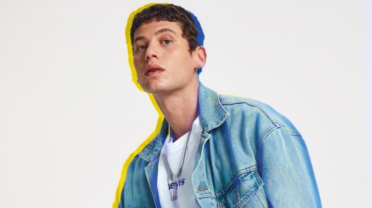 Doubling down on denim, Francesco Cuizza wears Levi's advanced stretch 512 slim taper Jafar jeans for the brand's spring-summer 2019 campaign.