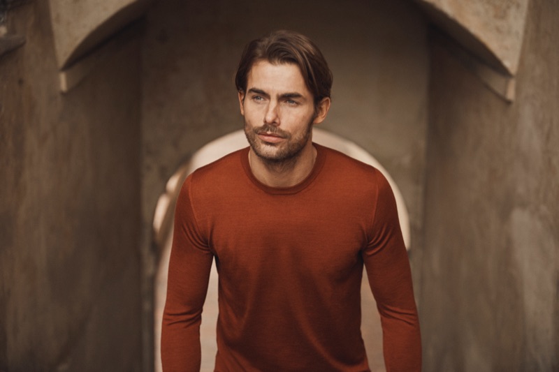 Sporting a fine-silk cashmere crewneck, Jacey Elthalion stars in Luca Faloni's spring-summer 2019 lookbook.