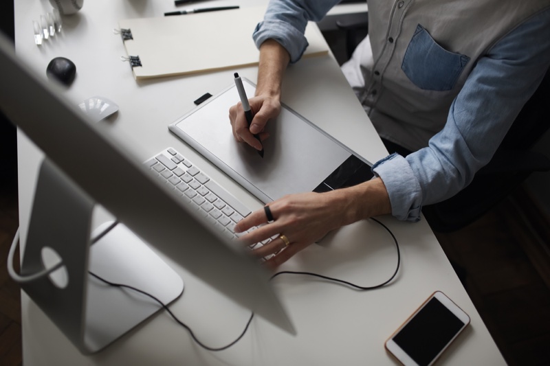 Man Working Computer Tablet