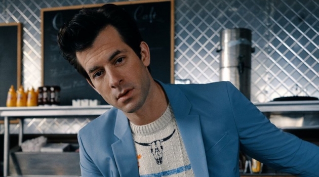 Mark Ronson Suits Up for Mr Porter, Discusses Working with Artists Front and center, Mark Ronson sports a light blue Prada suit with a Saint Laurent sweater.