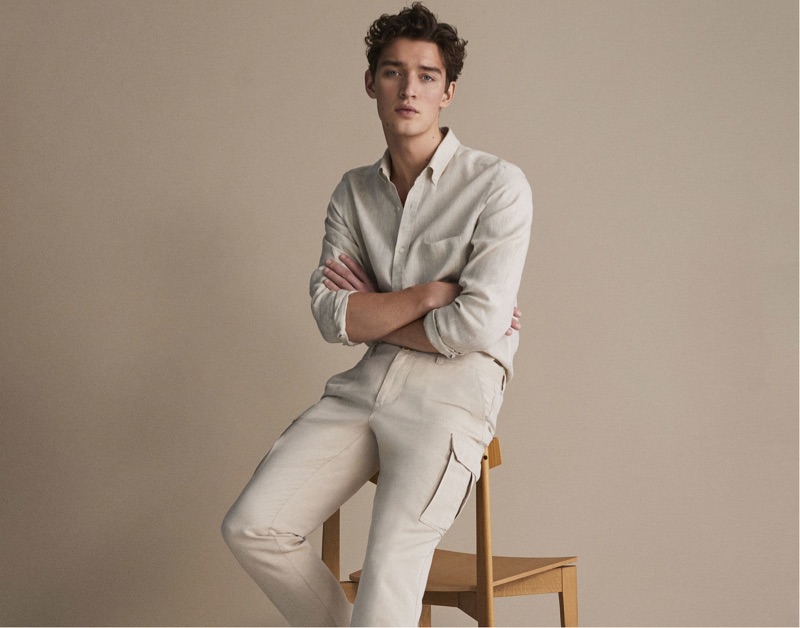 Embracing neutrals, Otto Lotz wears linen menswear by Massimo Dutti.