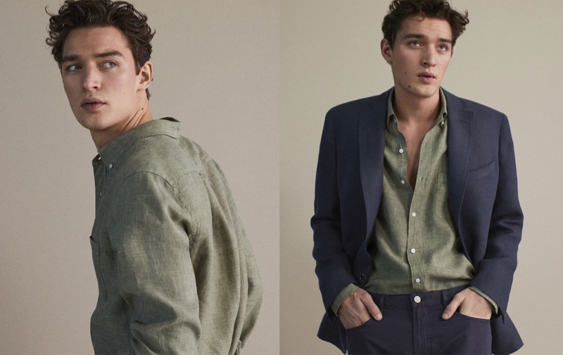 Taking to the studio, Otto Lotz wears linen tailoring for Massimo Dutti.