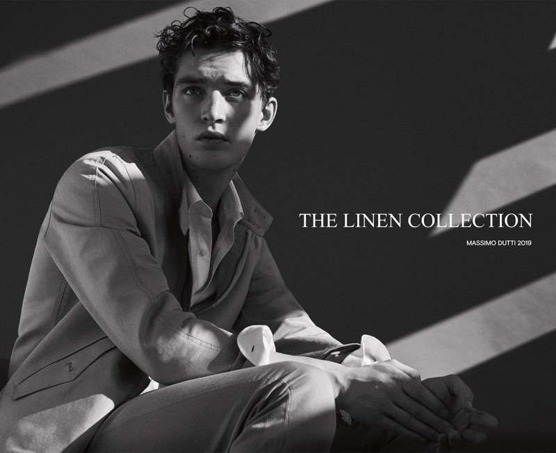 Model Otto Lotz wears linen fashions for Massimo Dutti.