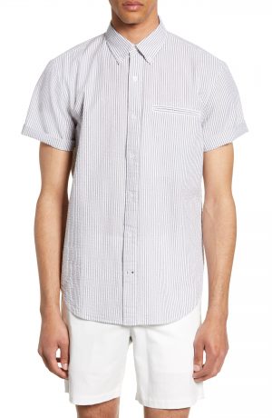 Men's Club Monaco Besom Pocket Slim Fit Seersucker Sport Shirt, Size X-Small - White Men's Club Monaco Besom Pocket Slim Fit Seersucker Sport Shirt, Size X-Small - White
