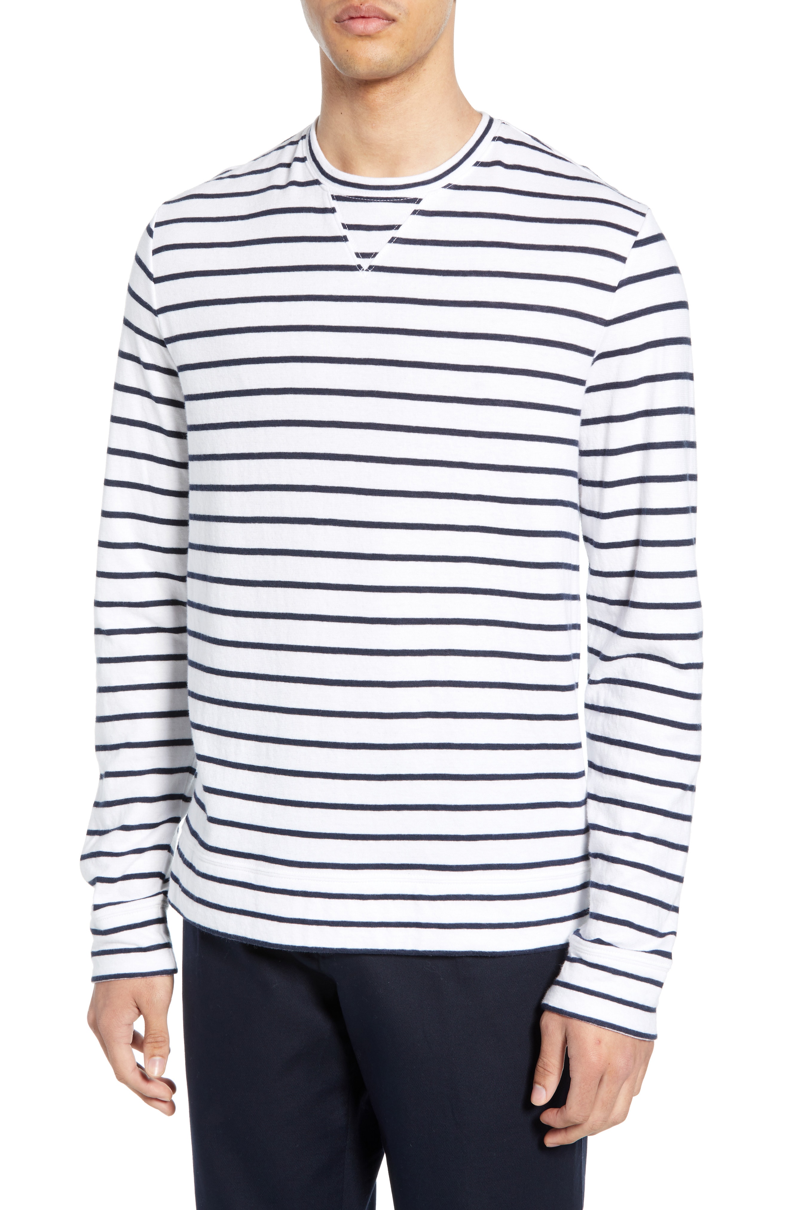 Men’s Club Monaco Narrow Stripe Duofold T-Shirt, Size Small – White ...
