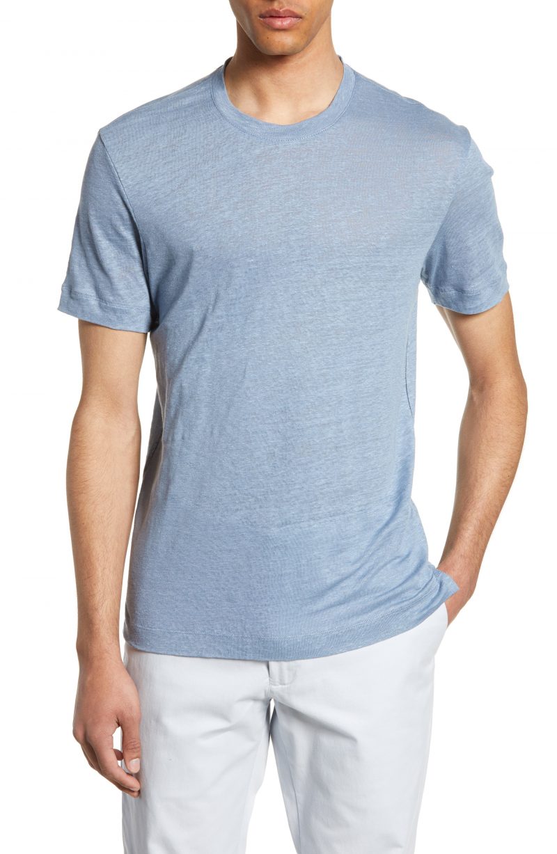 Men’s Club Monaco Slim Fit Linen Crewneck T-Shirt, Size X-Small – Blue ...