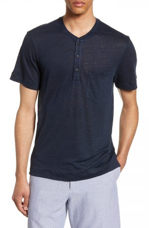 Men's Club Monaco Slim Fit Linen Henley, Size X-Small - Blue Men's Club Monaco Slim Fit Linen Henley, Size X-Small - Blue