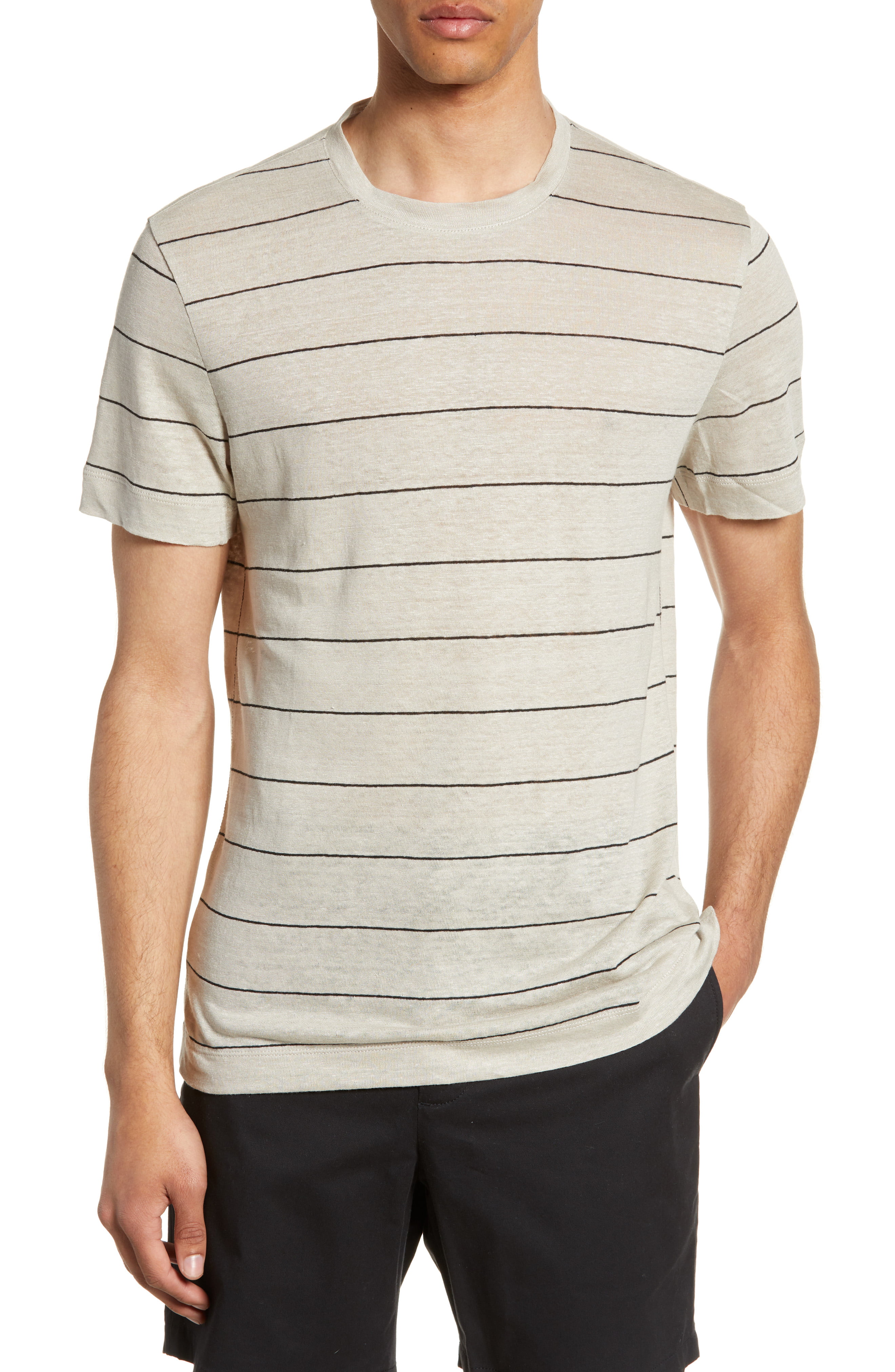 Men’s Club Monaco Slim Fit Stripe Linen Crewneck T-Shirt, Size Medium ...