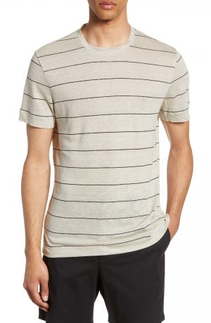 Men's Club Monaco Slim Fit Stripe Linen Crewneck T-Shirt, Size X-Small - Black Men's Club Monaco Slim Fit Stripe Linen Crewneck T-Shirt, Size X-Small - Black