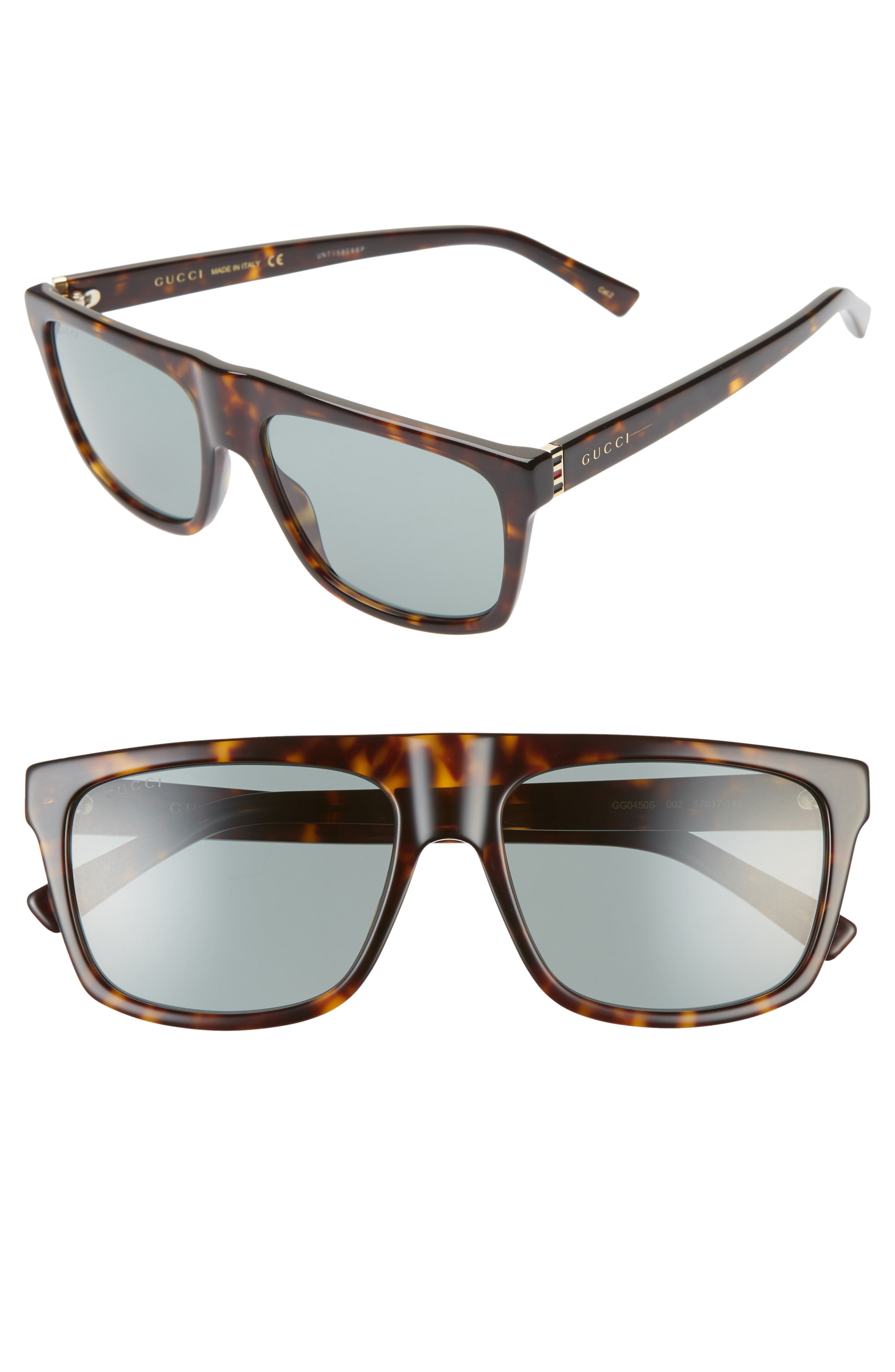 Men’s Gucci 57Mm Rectangular Sunglasses – Dark Havana/ Green | The ...
