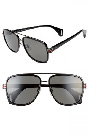 Men's Gucci 58Mm Aviator Sunglasses - Black/ Grey Men's Gucci 58Mm Aviator Sunglasses - Black/ Grey