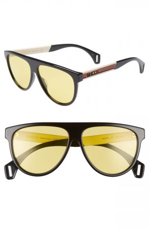 Men's Gucci 58Mm Aviator Sunglasses - Black/ Yellow Men's Gucci 58Mm Aviator Sunglasses - Black/ Yellow