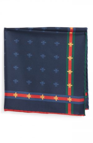 Men's Gucci Runebis Silk Twill Pocket Square, Size One Size - Blue Men's Gucci Runebis Silk Twill Pocket Square, Size One Size - Blue