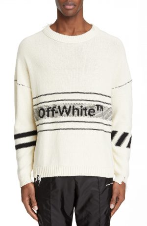 Men's Off-White Logo Sweater, Size Medium - White Men's Off-White Logo Sweater, Size Medium - White