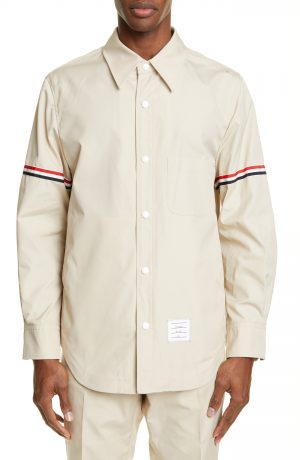 Men's Thom Browne Wool Blend Shirt Jacket, Size 1 - Beige Men's Thom Browne Wool Blend Shirt Jacket, Size 1 - Beige