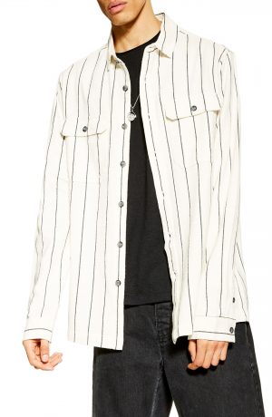Men's Topman Pinstripe Twill Shirt, Size Large - Ivory Men's Topman Pinstripe Twill Shirt, Size Large - Ivory