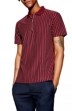 Men's Topman Stripe Zip Polo, Size Large - Burgundy Men's Topman Stripe Zip Polo, Size Large - Burgundy