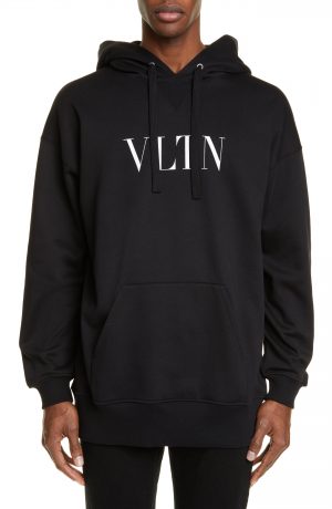 Men's Valentino Vltn Graphic Hoodie, Size Large - Black Men's Valentino Vltn Graphic Hoodie, Size Large - Black