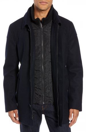 Men's Vince Camuto Melton Car Coat With Removable Bib, Size X-Large - Blue Men's Vince Camuto Melton Car Coat With Removable Bib, Size X-Large - Blue