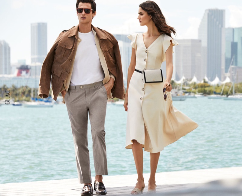 Models Garrett Neff and Blanca Padilla star in Pedro del Hierro's summer 2019 campaign.