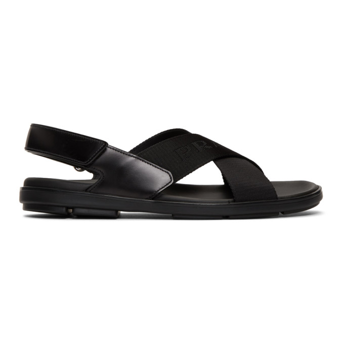 Prada Black Logo Tape Ankle Strap Sandals | The Fashionisto