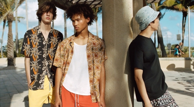 Claude Morgan, Niks Gerbasevskis & Miles Anderson Hit the Beach in Pull & Bear Swimwear Niks Gerbasevskis, Miles Anderson, and Claude Morgan sport swimwear and printed shirts from Pull & Bear.