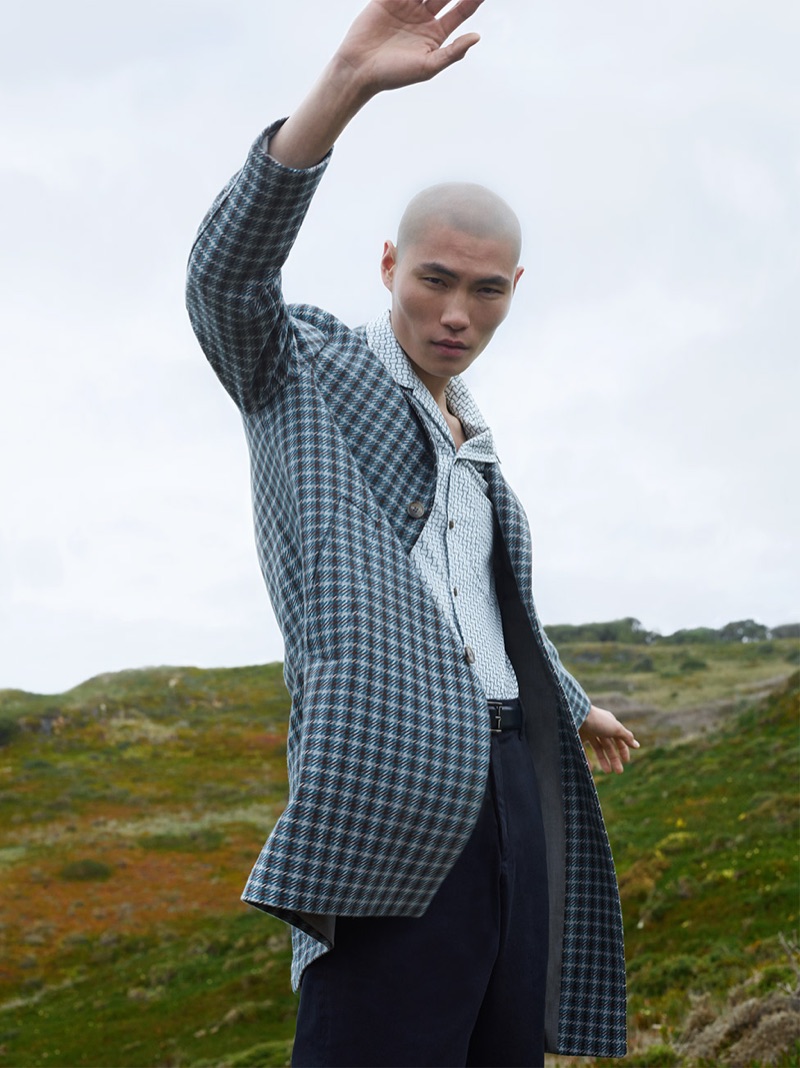 Jean Chang sports a checked look from Reserved's spring-summer 2019 Re.Design collection.