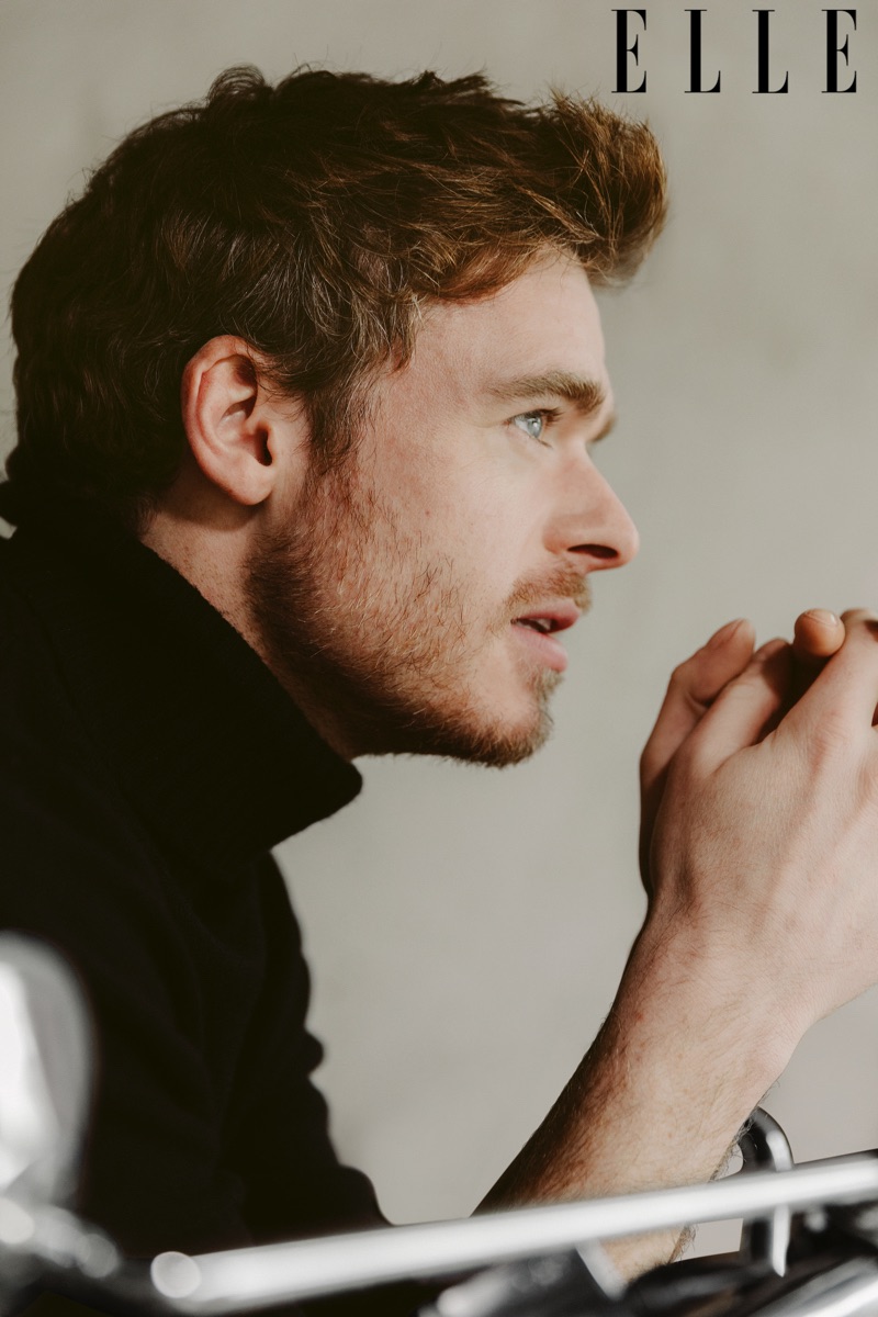 Actor Richard Madden sports a turtleneck by The Kooples.