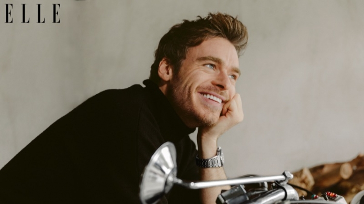 All smiles, Richard Madden connects with Elle magazine for a feature.