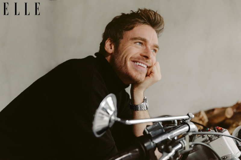 All smiles, Richard Madden connects with Elle magazine for a feature.