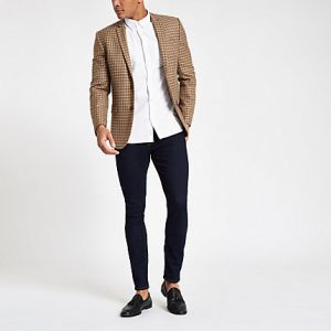 River Island Mens Brown check skinny fit blazer River Island Mens Brown check skinny fit blazer