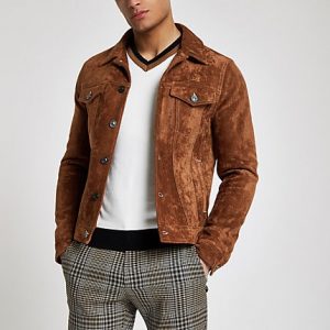 River Island Mens Brown faux suede western jacket River Island Mens Brown faux suede western jacket