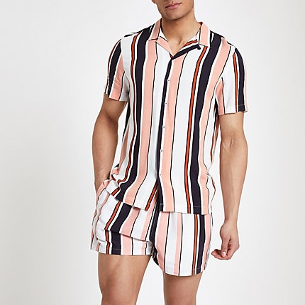 mens coral short sleeve dress shirt