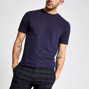 River Island Mens Dark grey ribbed slim fit T-Shirt River Island Mens Dark grey ribbed slim fit T-Shirt