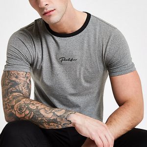River Island Mens Grey 'Prolific' muscle fit T-shirt River Island Mens Grey 'Prolific' muscle fit T-shirt