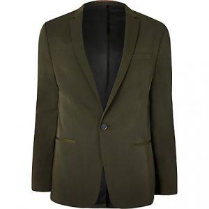 River Island Mens Khaki high shine stretch skinny suit jacket River Island Mens Khaki high shine stretch skinny suit jacket