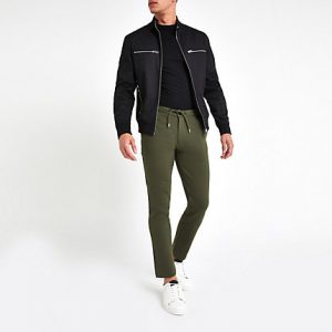 River Island Mens Khaki pique smart joggers River Island Mens Khaki pique smart joggers