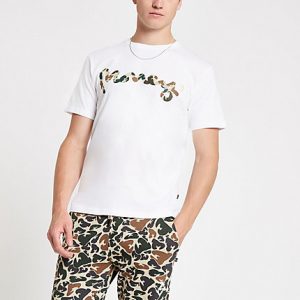 River Island Mens Money Clothing white camo logo T-shirt River Island Mens Money Clothing white camo logo T-shirt