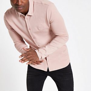 River Island Mens Pink R96 muscle fit button-down shirt River Island Mens Pink R96 muscle fit button-down shirt