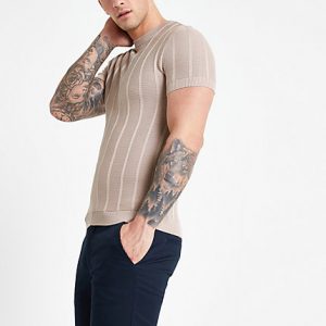 River Island Mens Pink slim fit stitch T-shirt River Island Mens Pink slim fit stitch T-shirt