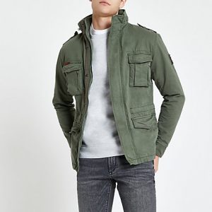 River Island Mens Superdry khaki classic four pocket jacket River Island Mens Superdry khaki classic four pocket jacket